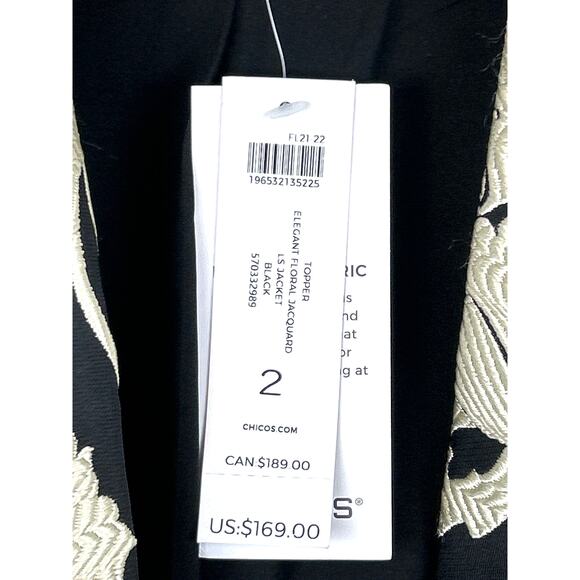 Chico’s Women’s Large Black Floral Jacquard Open Front Lined Topper Jacket NEW - Picture 5 of 7